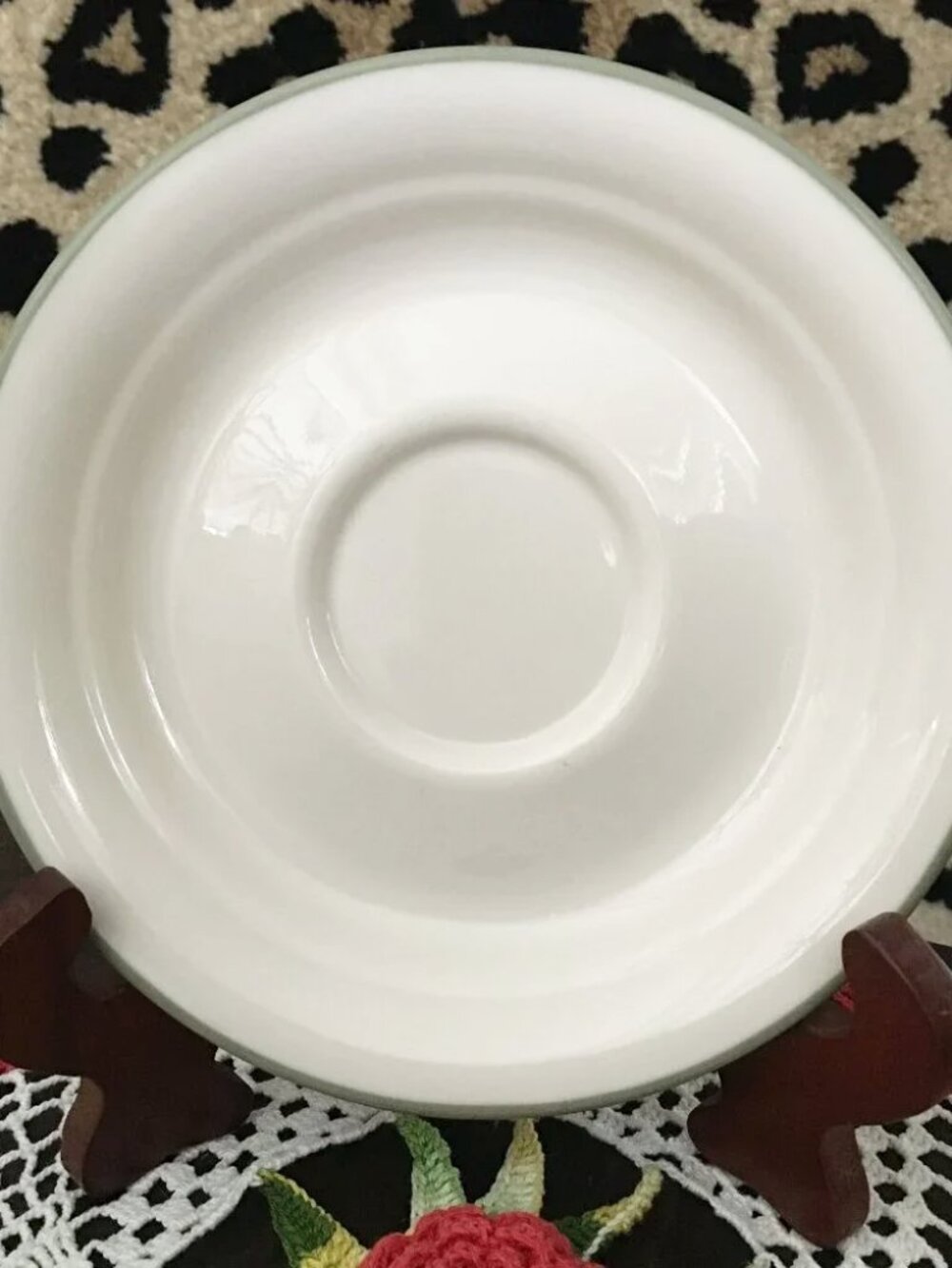 2 Vintage Corelle Corning USA Sage Green Shadow Rim Saucers Replacement